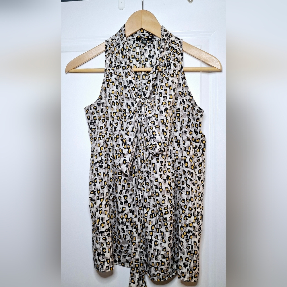 Jacob Stylish Patterned Sleeveless Blouse with Tie (XSP)